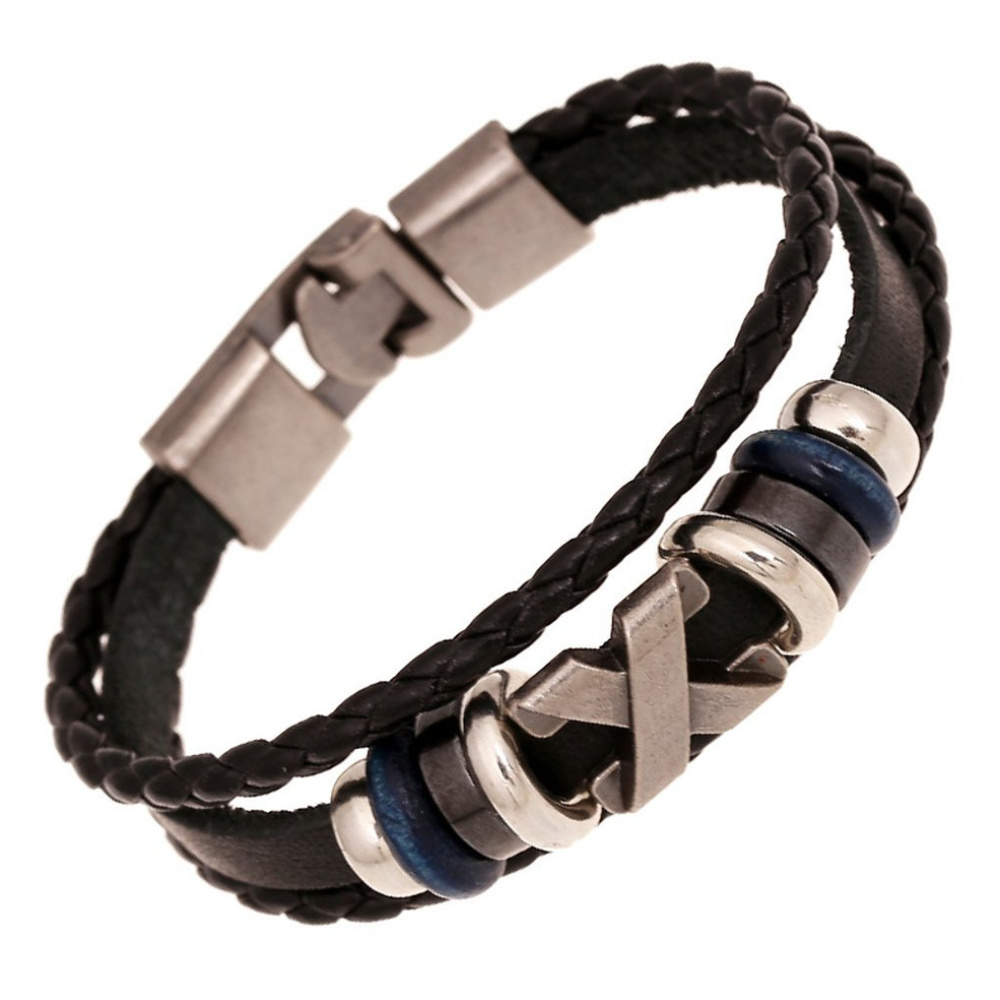Quality Leather X Bracelet Steel Clasp Jewelry lb1